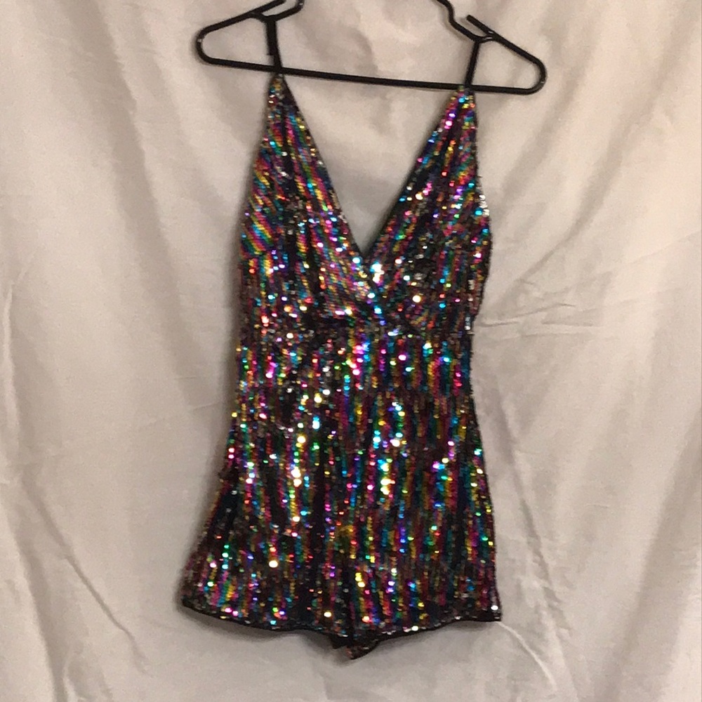 Rainbow sequin romper. Adjustable straps. Back zip. Only worn once. Size S.
